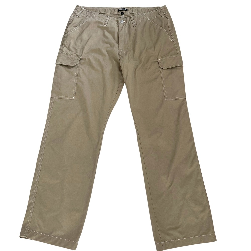 True Religion Mens Khaki Cargo Pants White Contrast Stitch Twill 38x32